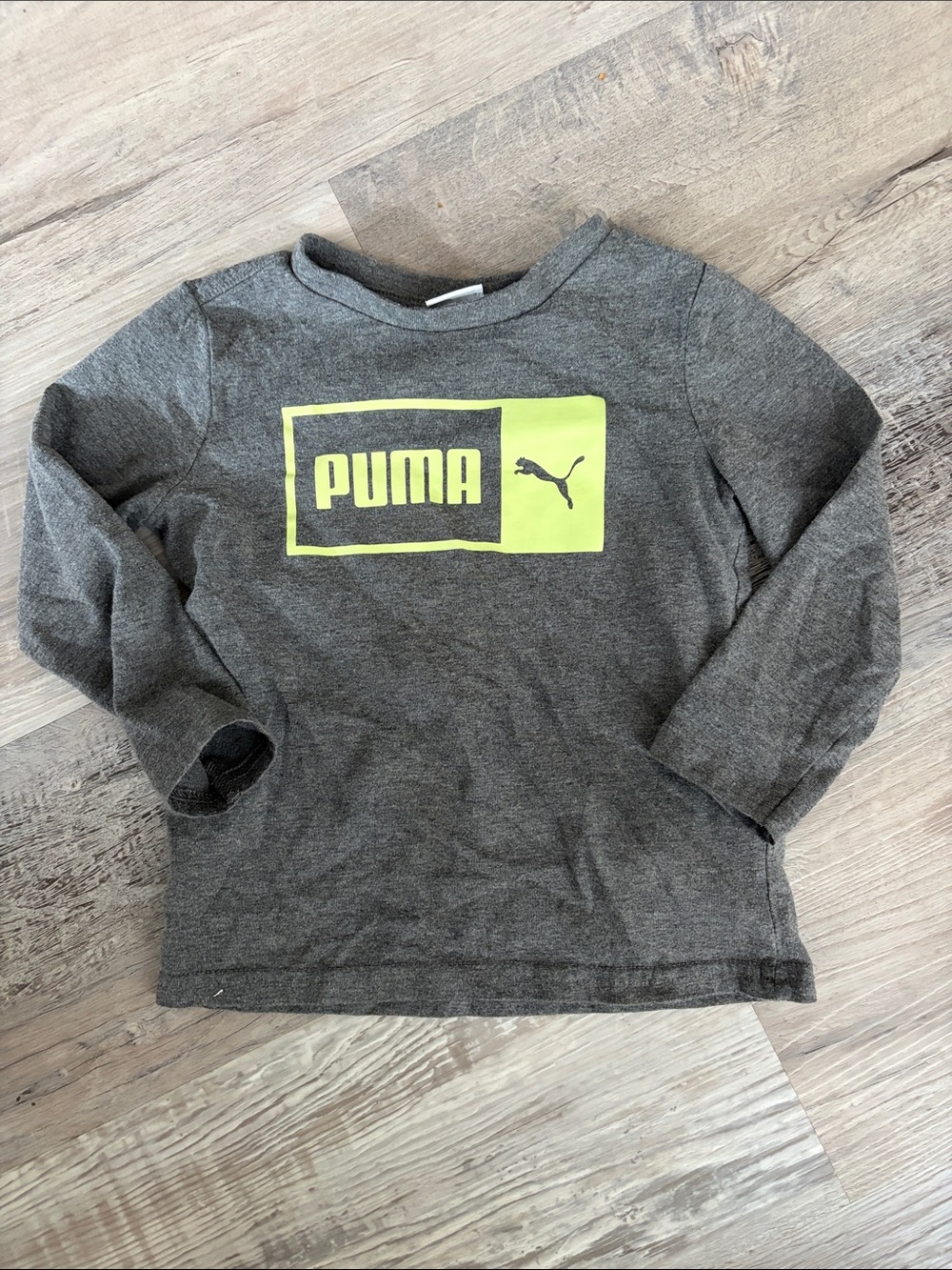 Puma Gray Long Sleeve Tee with Neon Yellow Logo